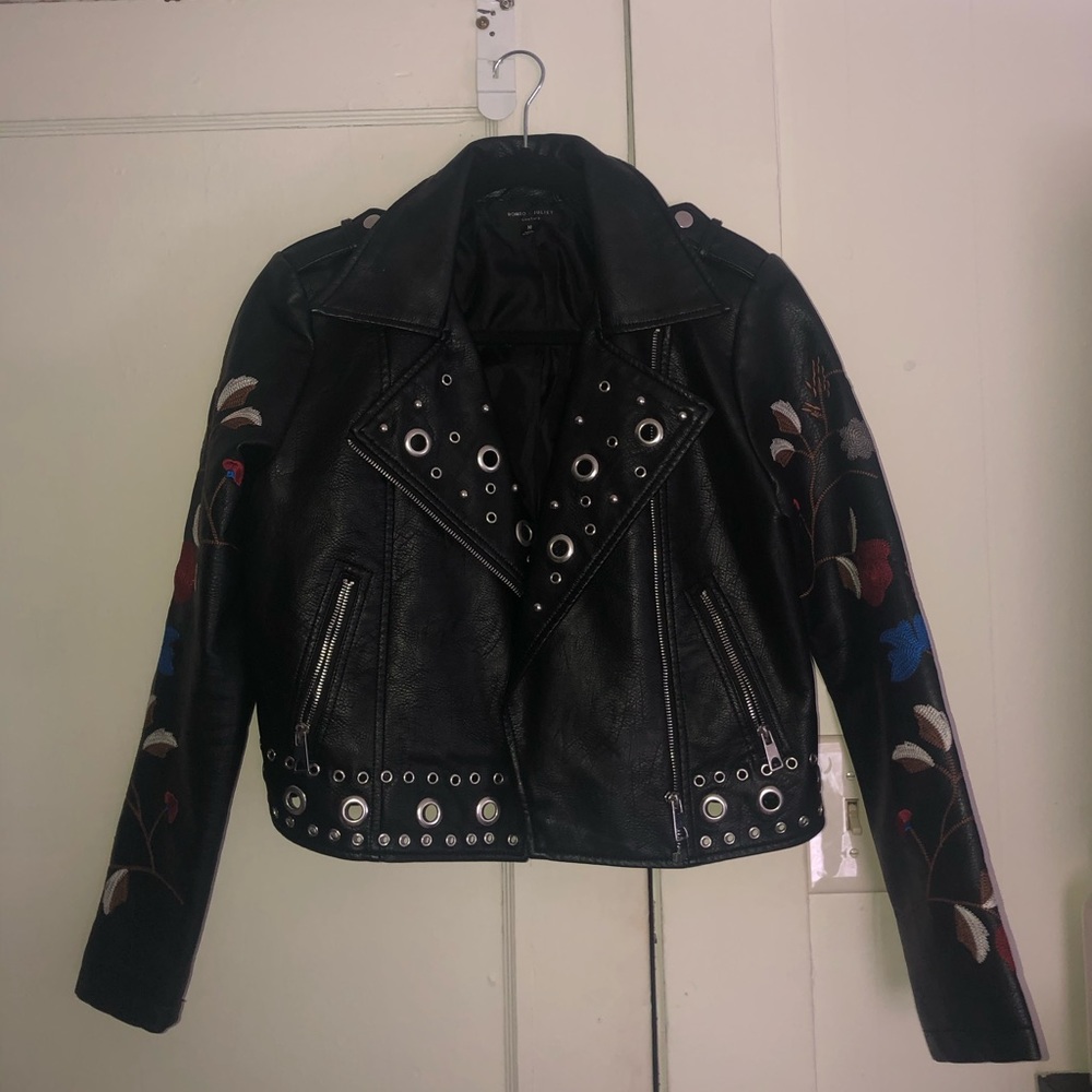 Embroidered leather jacket